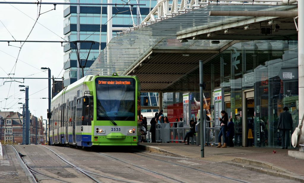 croydon town centre with tram