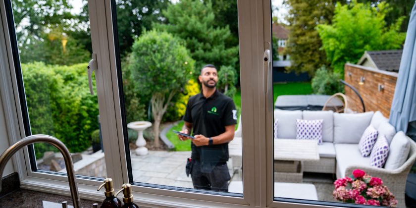 EPC assessor standing outside in the garden of a house