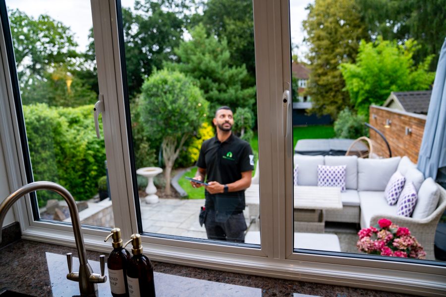 EPC assessor standing outside in the garden of a house