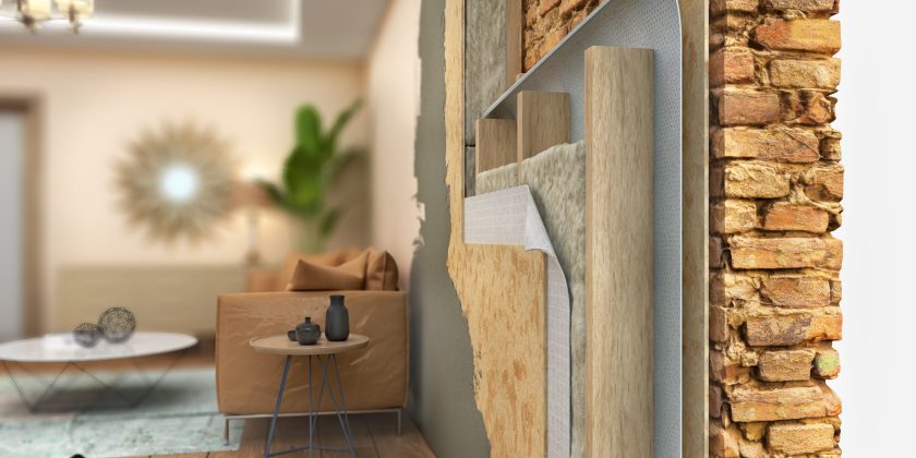 Interior wall thermal insulating, 3d illustration